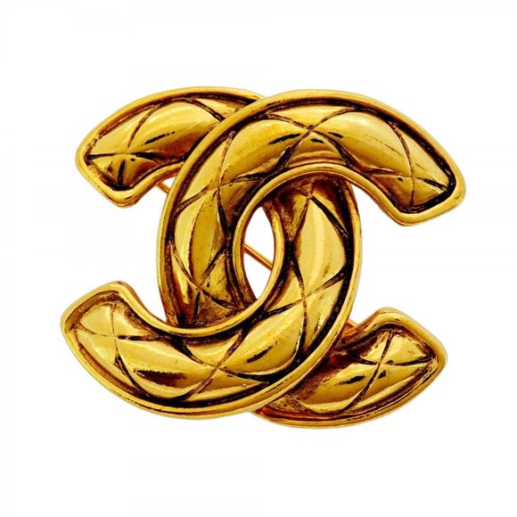 CHANEL Gold Logo Brooch - Picture 1 of 6